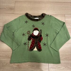 Vintage Mandal Bay Ramie Faux Fur Santa Christmas Novelty Sweater Size XL